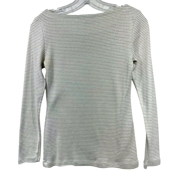Banana Republic Silver Metallic Stripe Long Sleeve Scoop Neck Jersey, Small - Picture 8 of 12